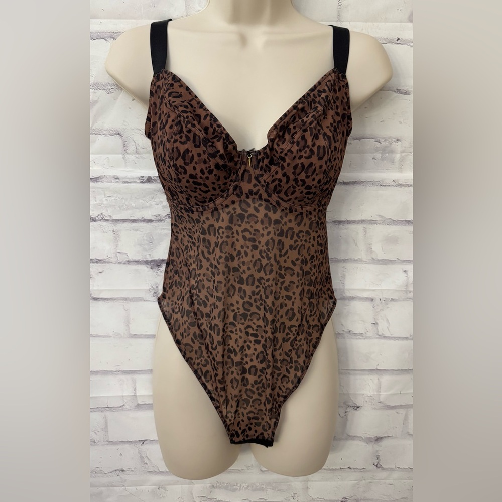 Curvy Kate‎ USA 32G Cool Cat Plunge Bodysuit Brown Leopard Unlined Underwire New